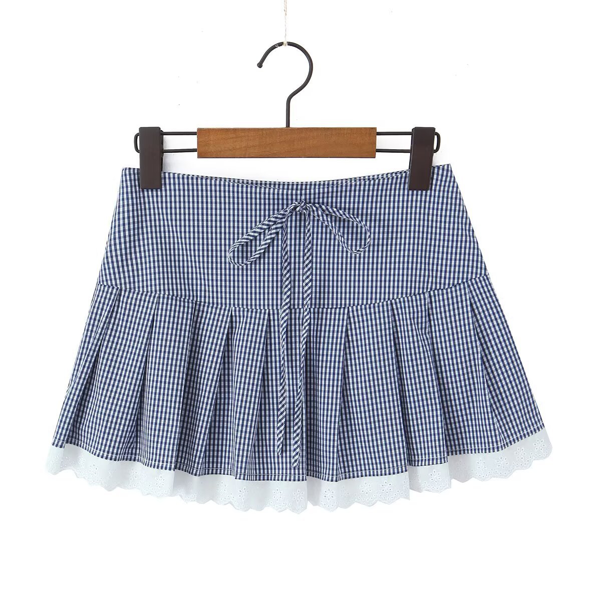Plaid shirt top lace plaid skirt set - Image 4