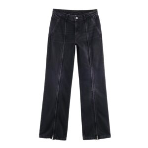 Mid waist wide leg zipper jeans