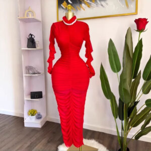 Clothing  Elegant Two-Piece Dress Set Long Sleeve Pleated Sexy Maxi Dress with Built-in Camisole