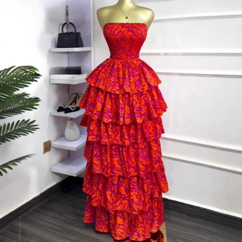 Elegant Strapless Detachable Back Beach Dress with Ruffle Tiered Long Dress - Image 2