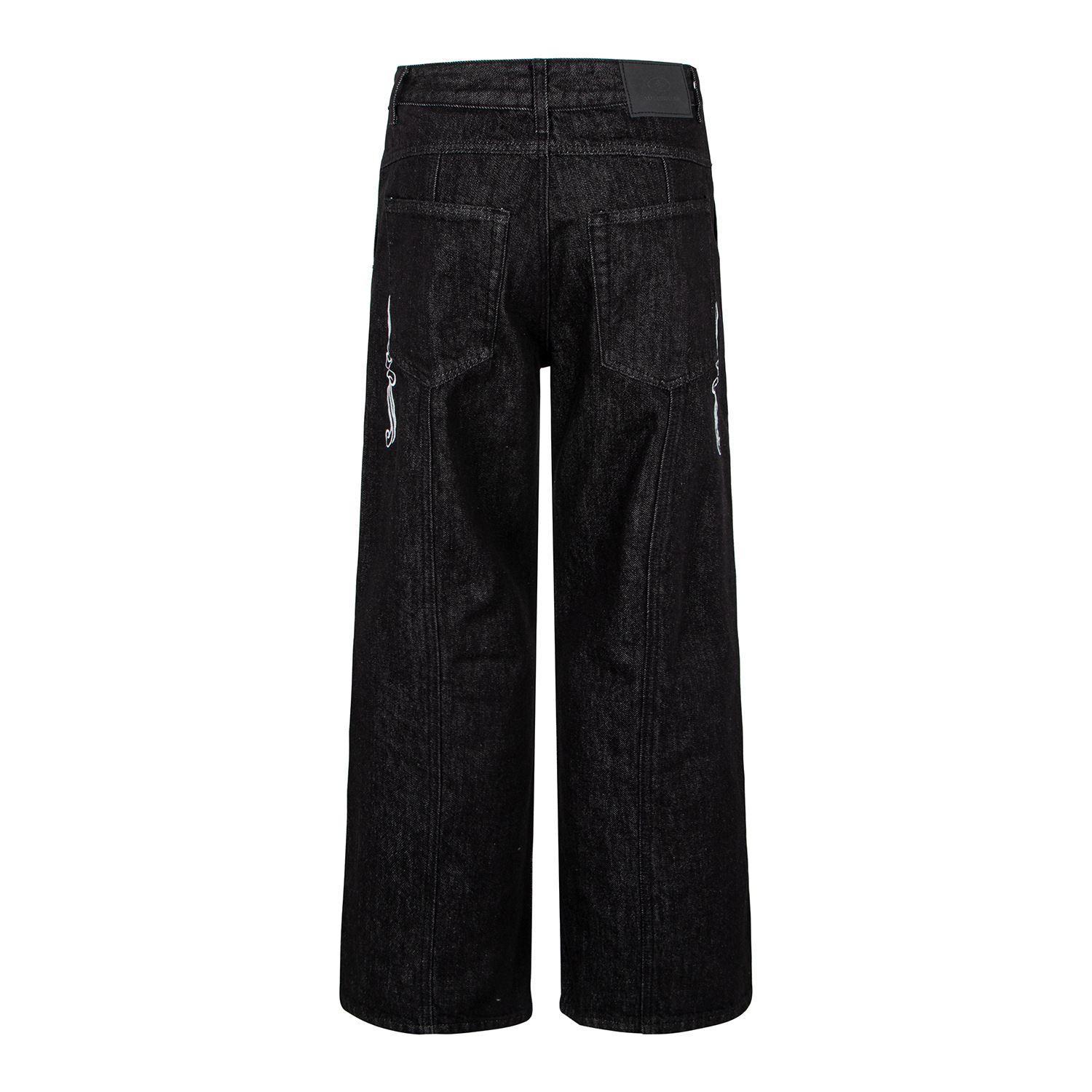 Washed Black Vintage Patchwork Jeans with Dragon Embroidery - Image 3