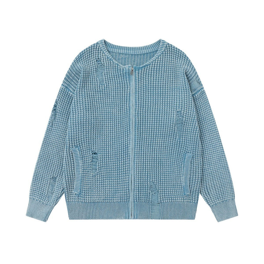 Water washed perforated crochet loose knit