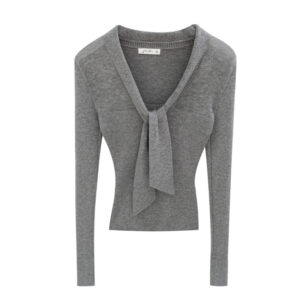 V-Neck Slim Fit Long Sleeve Knit Top for Women