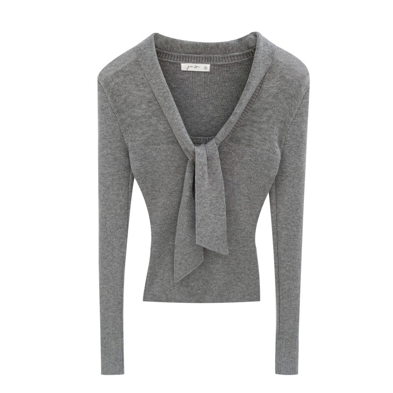 V-Neck Slim Fit Long Sleeve Knit Top for Women