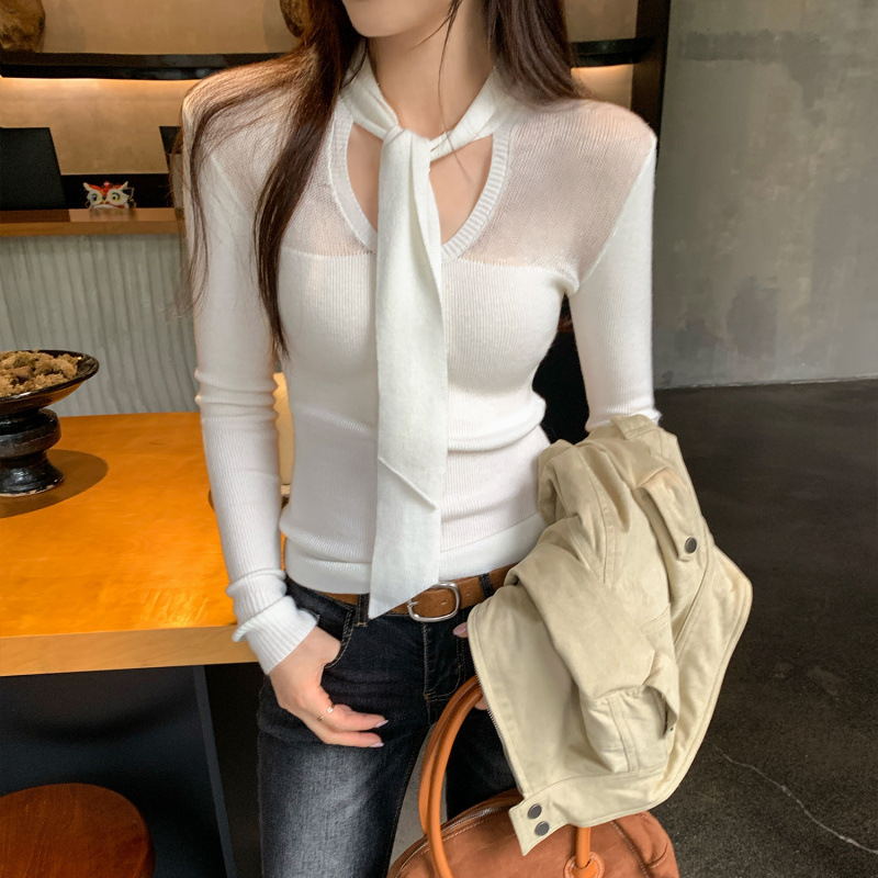 V-Neck Slim Fit Long Sleeve Knit Top for Women - Image 7