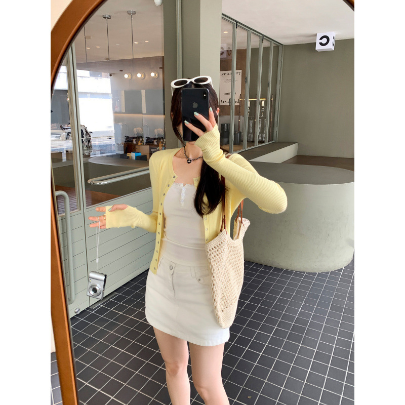 Chiffon Rayon White Lightweight Sun Protection Long Sleeve Knit Cardigan - Image 2