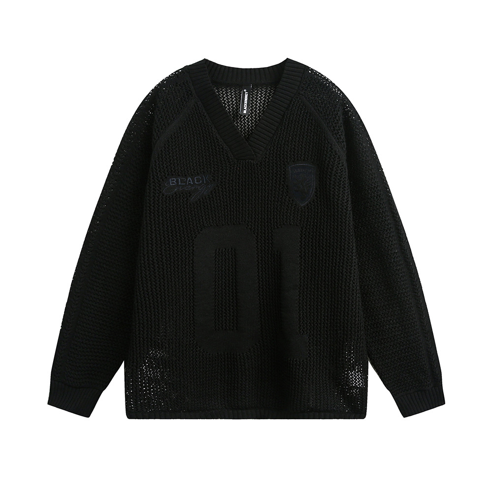 Hollow jacquard V-neck pullover knitted sweater - Image 5