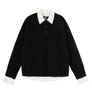 Sweater Women College Style Patchwork Polo Shirt Slim Fit Inner Layer Knit Top