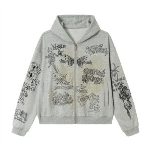 Abstract pattern dirty hooded sweatshirt