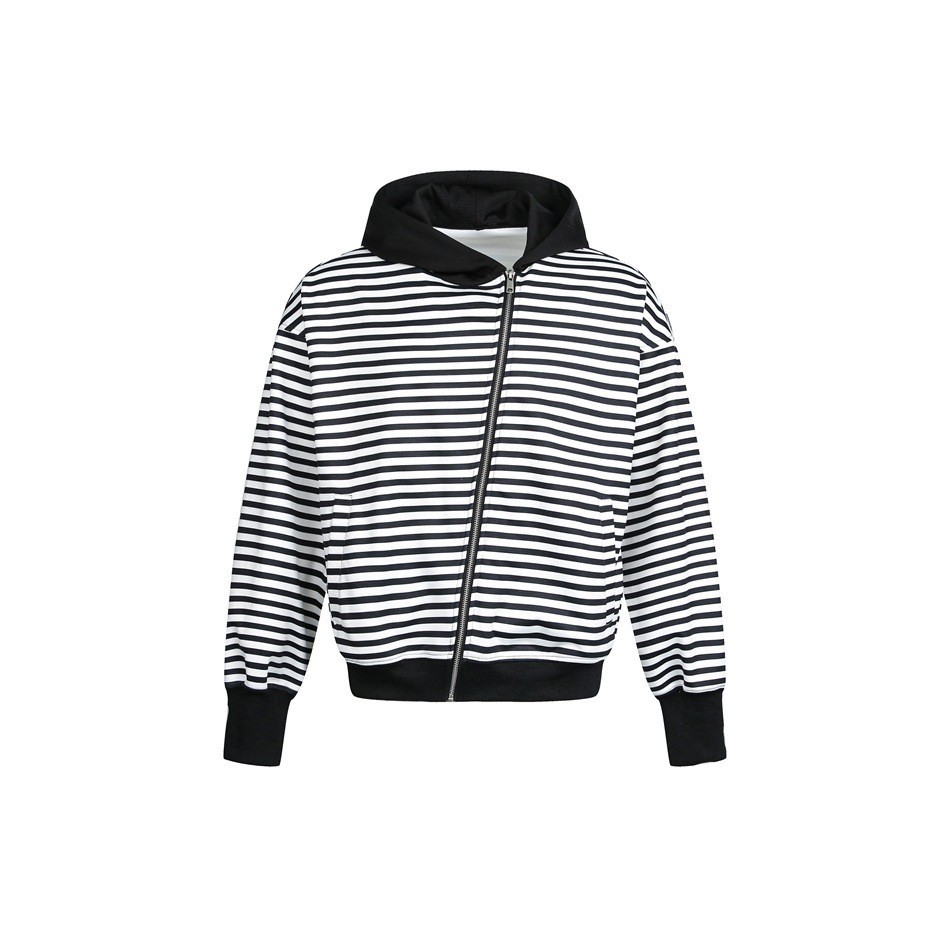 Hooded Zip-Up Striped Sweatshirt Side Zipper Hoodie - Image 6
