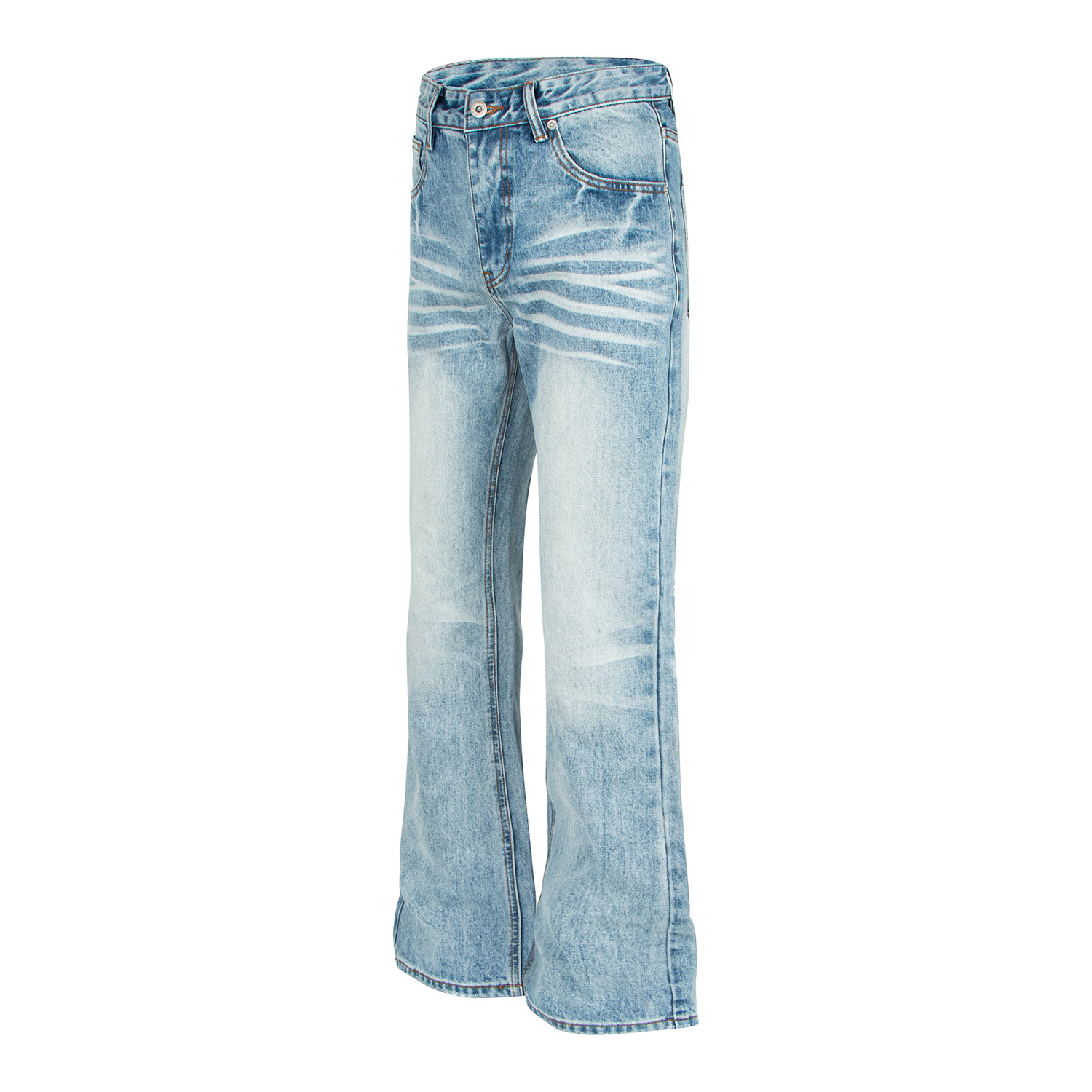 Washed Light Blue Heavyweight Selvedge Denim Pants with Embroidered Back Pockets - Image 4