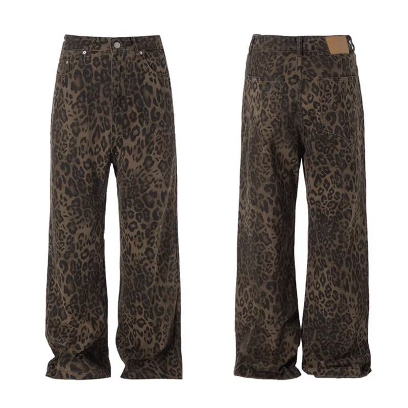 Leopard Print Straight Leg Washed Casual Pants - Image 3