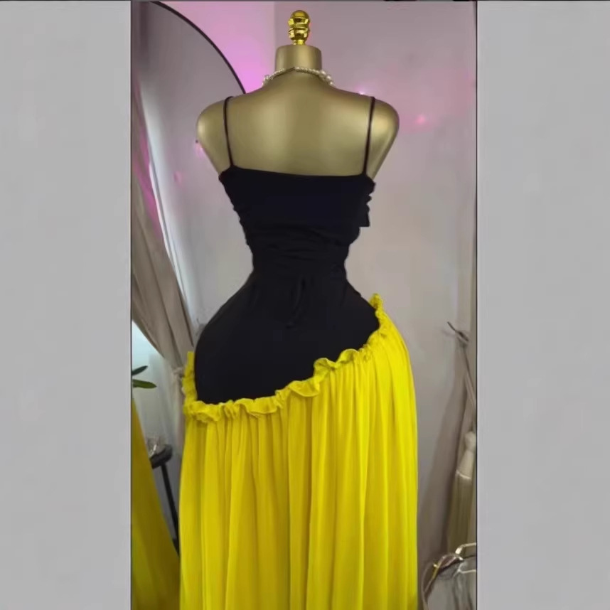 Elegant Spring Women's Strapless Ruffled Long Dress with Scarf, Formal Evening Gown Style - Image 2