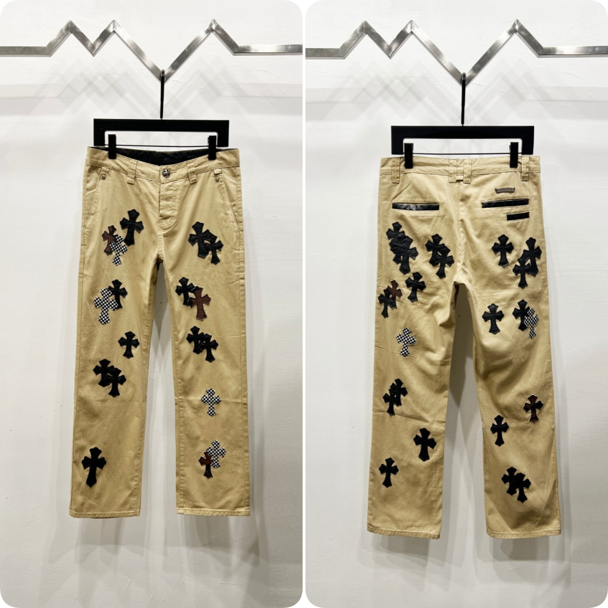 Cross leather label jeans, high street loose jeans - Image 5