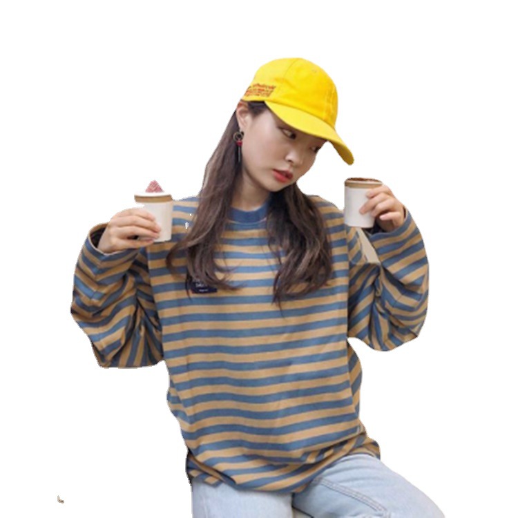 Chic Korean Style Stripe Long Sleeve T-Shirt Loose Crewneck Harajuku Student Basic Tee - Image 5