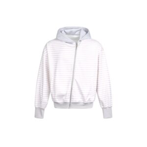 Hooded Zip-Up Striped Sweatshirt Side Zipper Hoodie