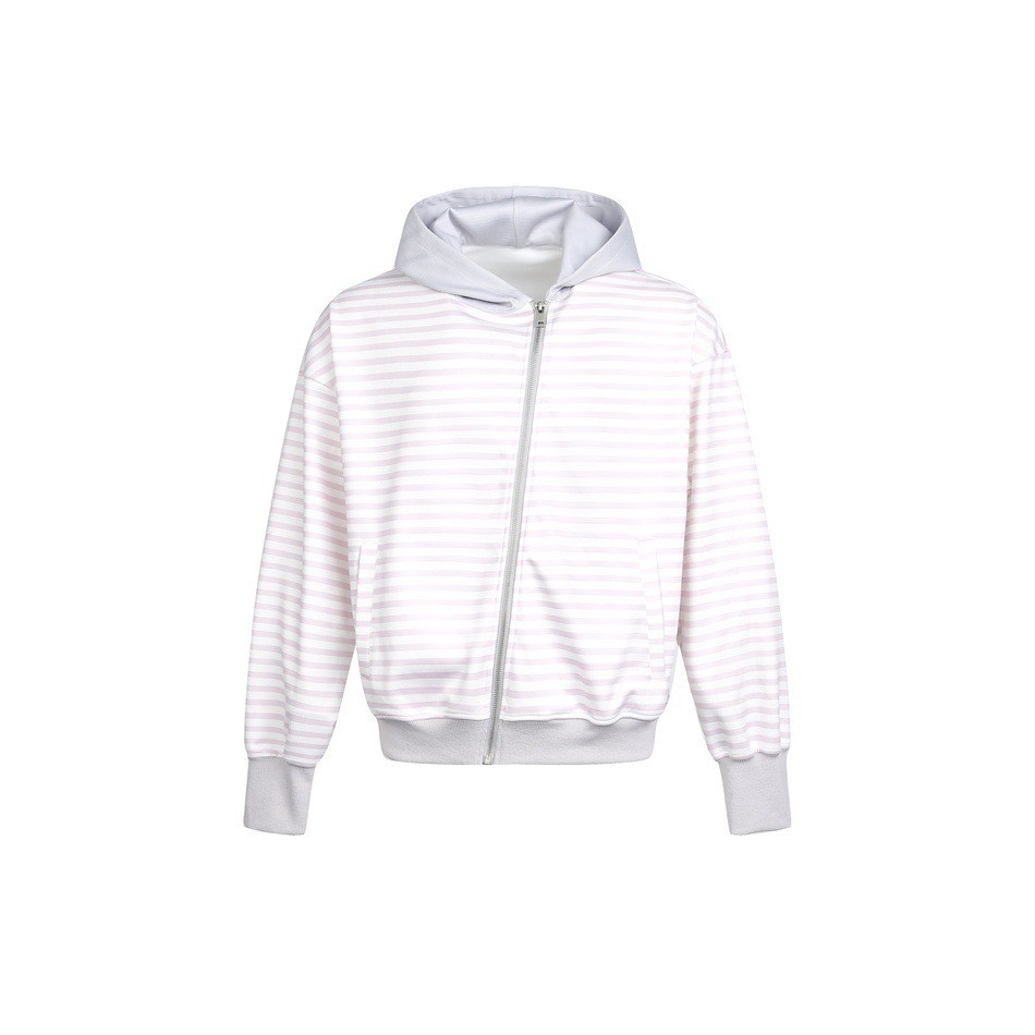 Hooded Zip-Up Striped Sweatshirt Side Zipper Hoodie