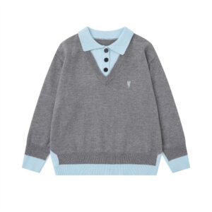 Fake two collared knitted sweater tops