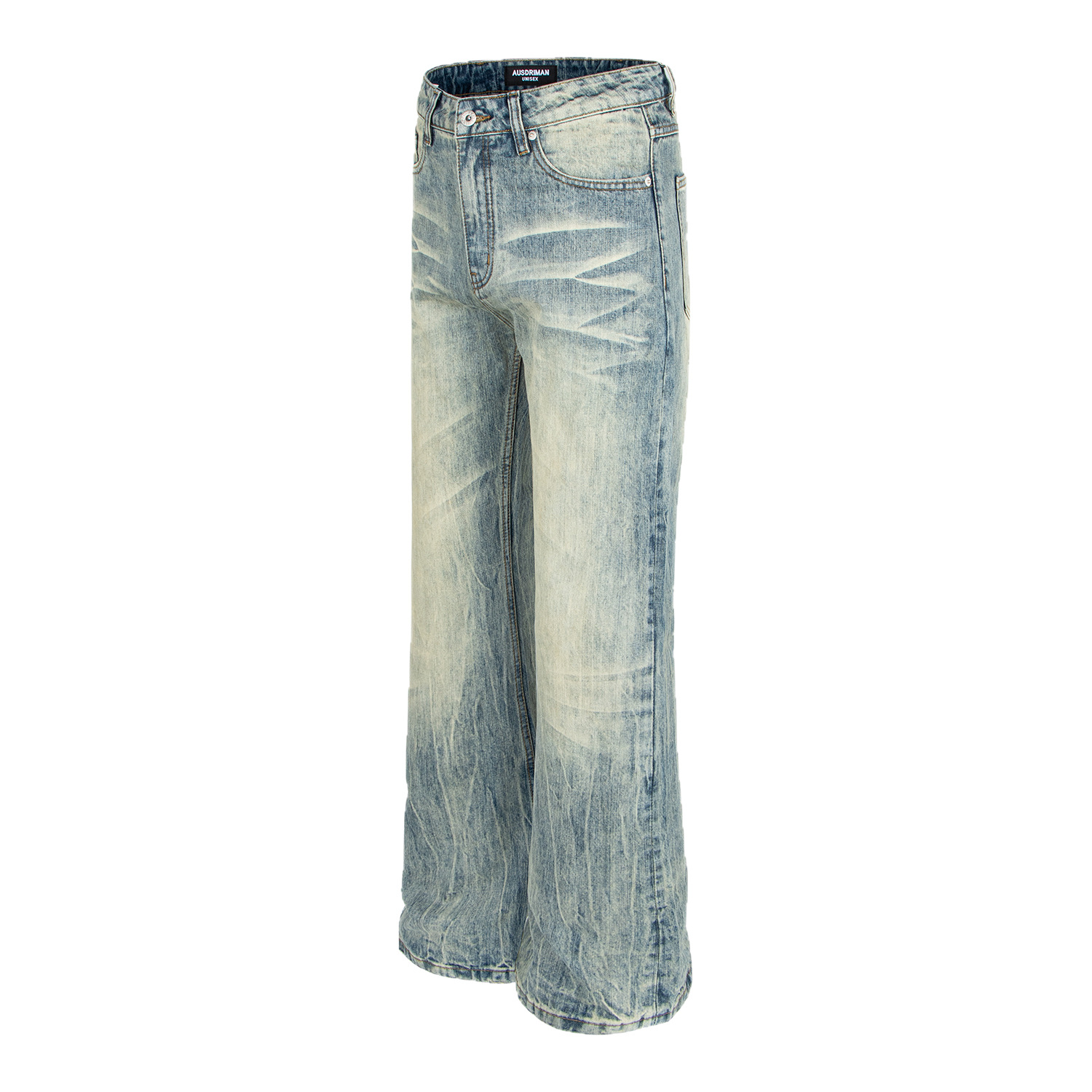 Washed Vintage Catwhisker Denim Pants with Lightning Pattern - Image 4