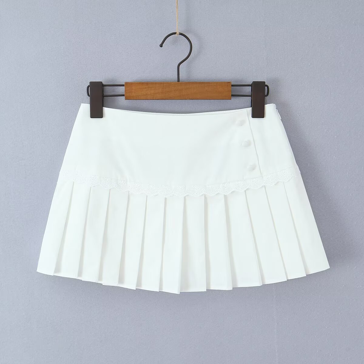 Baby collar short waist cinching top+lace patchwork pleated skirt - Image 3