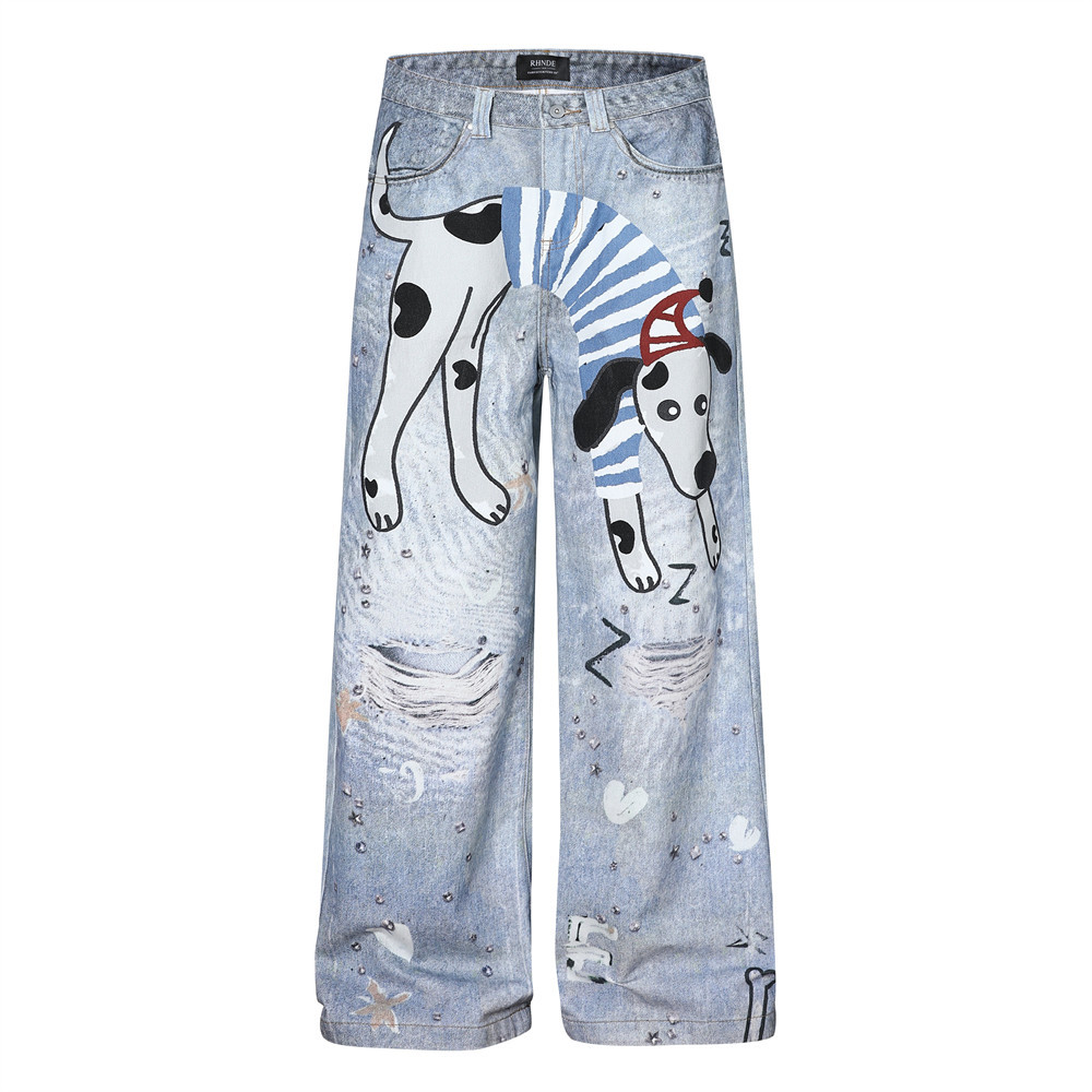 Fun Dog Cartoon Printed Cowboy Pants - Image 6