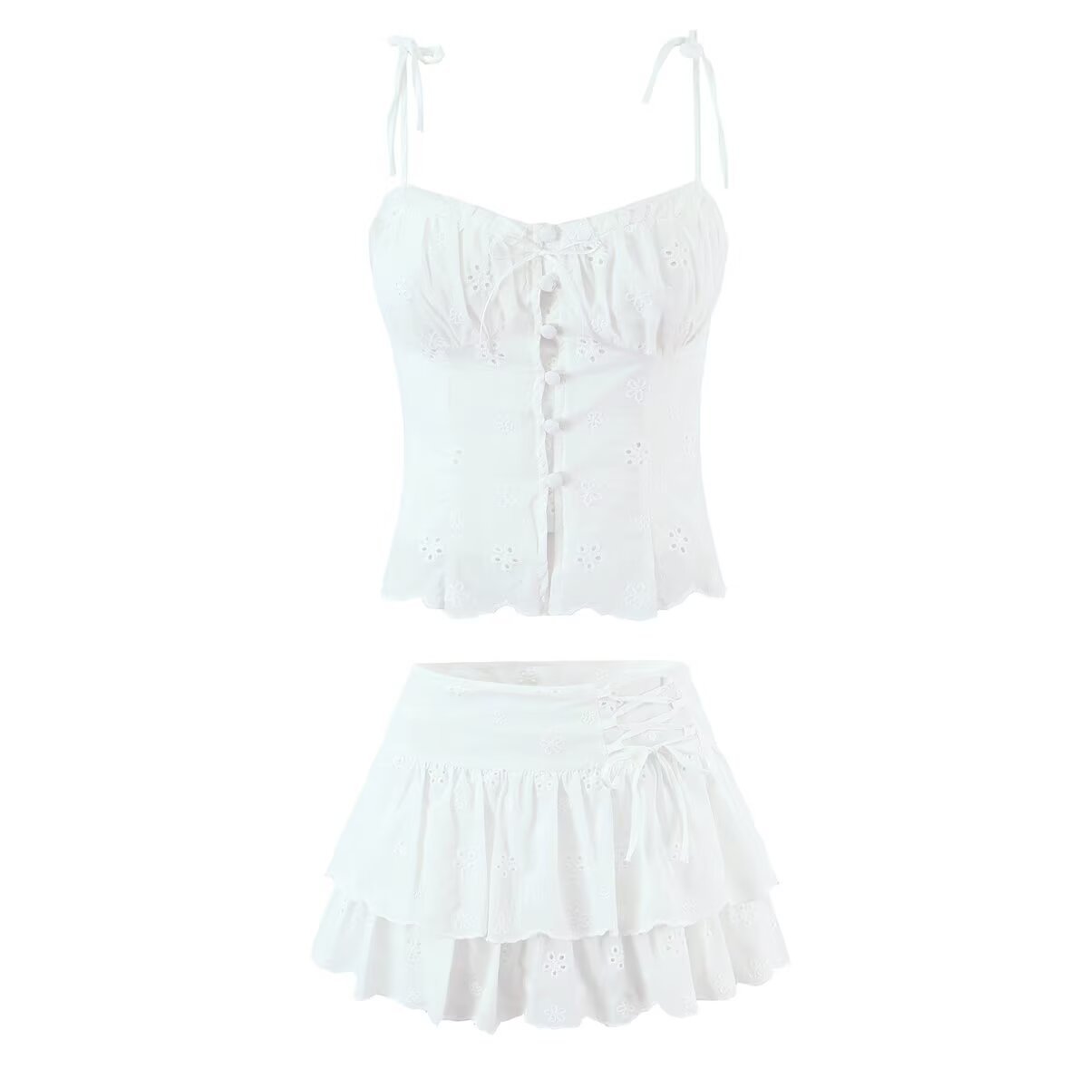 Sexy camisole top embroidered floral skirt set