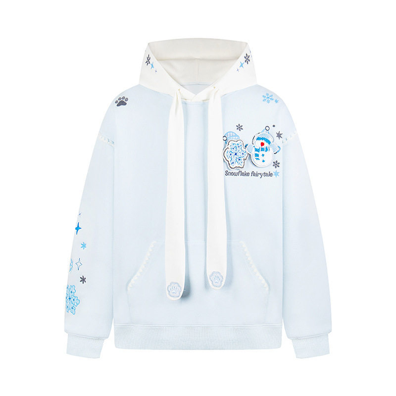 Snowflake Embroidery Hooded Sweatshirt Unisex Couple Loose Outerwear - Image 7
