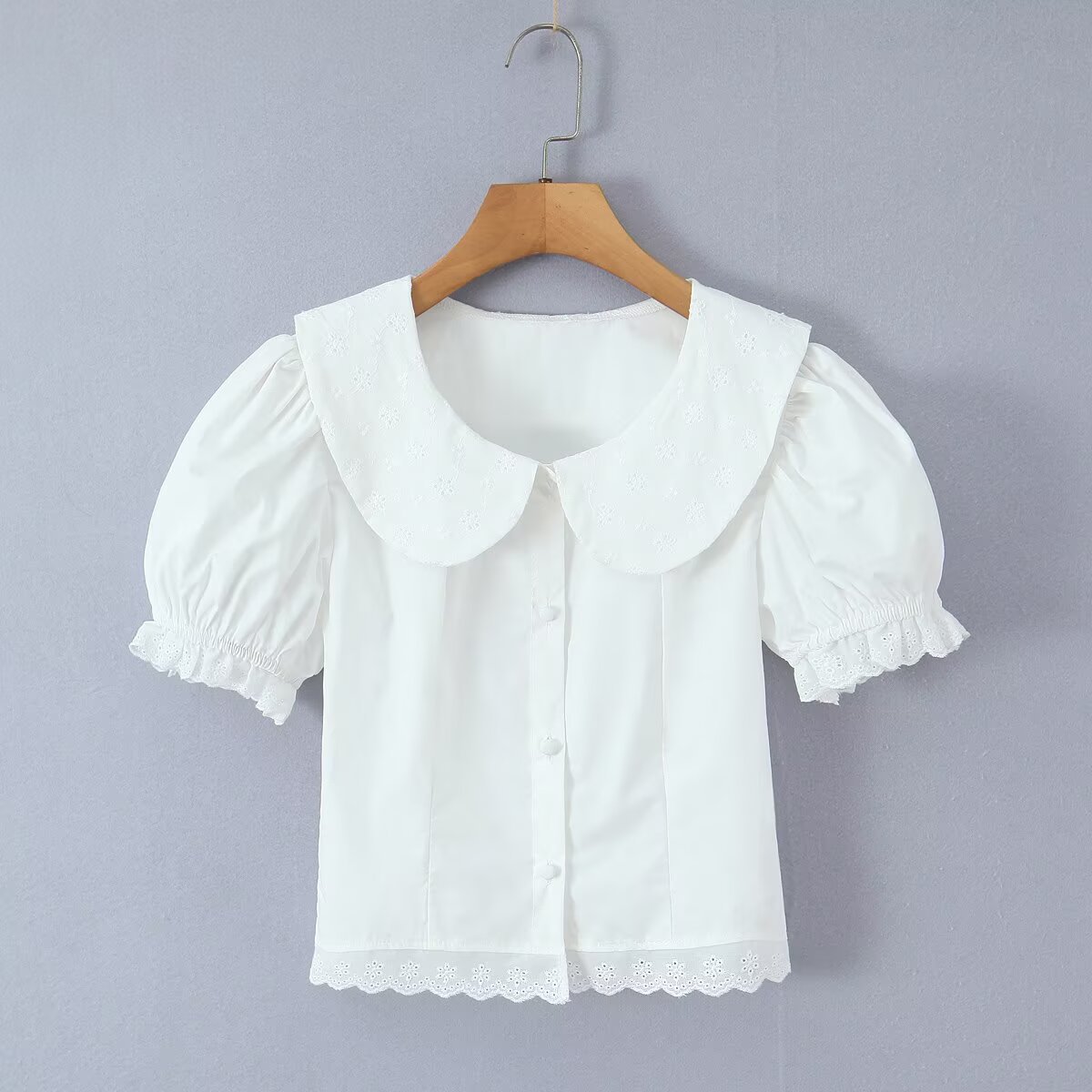 Baby collar short waist cinching top+lace patchwork pleated skirt - Image 4