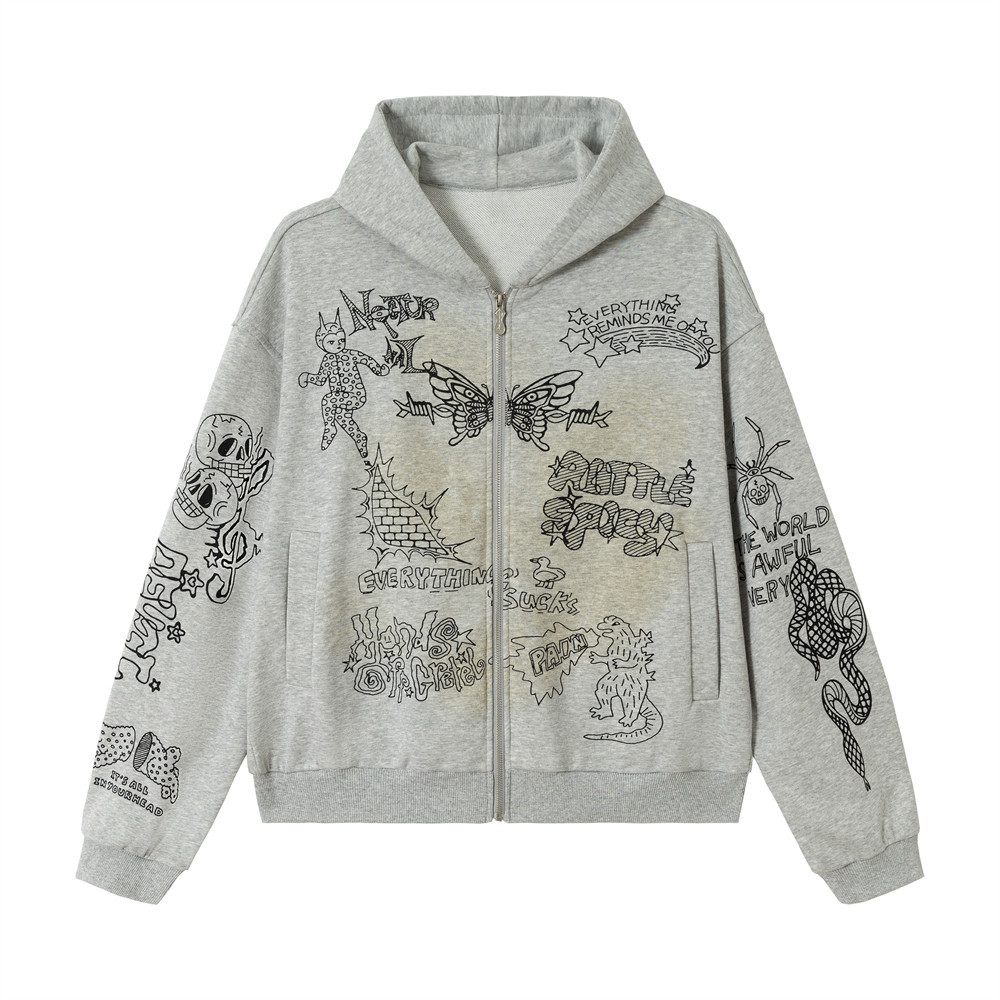 Abstract pattern dirty hooded sweatshirt - Image 6