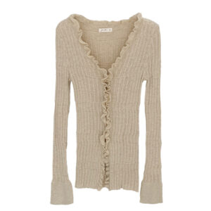 Ruffled V-Neck Long Sleeve Knit Cardigan for Women, Slim Fit, Elegant Top