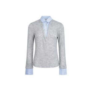 Patchwork Turn-down Collar Women's Slim Fit Long Sleeve Top Sweatshirt