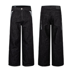 Washed Black Vintage Patchwork Jeans with Dragon Embroidery