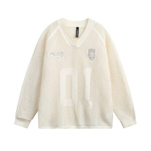 Hollow jacquard V-neck pullover knitted sweater