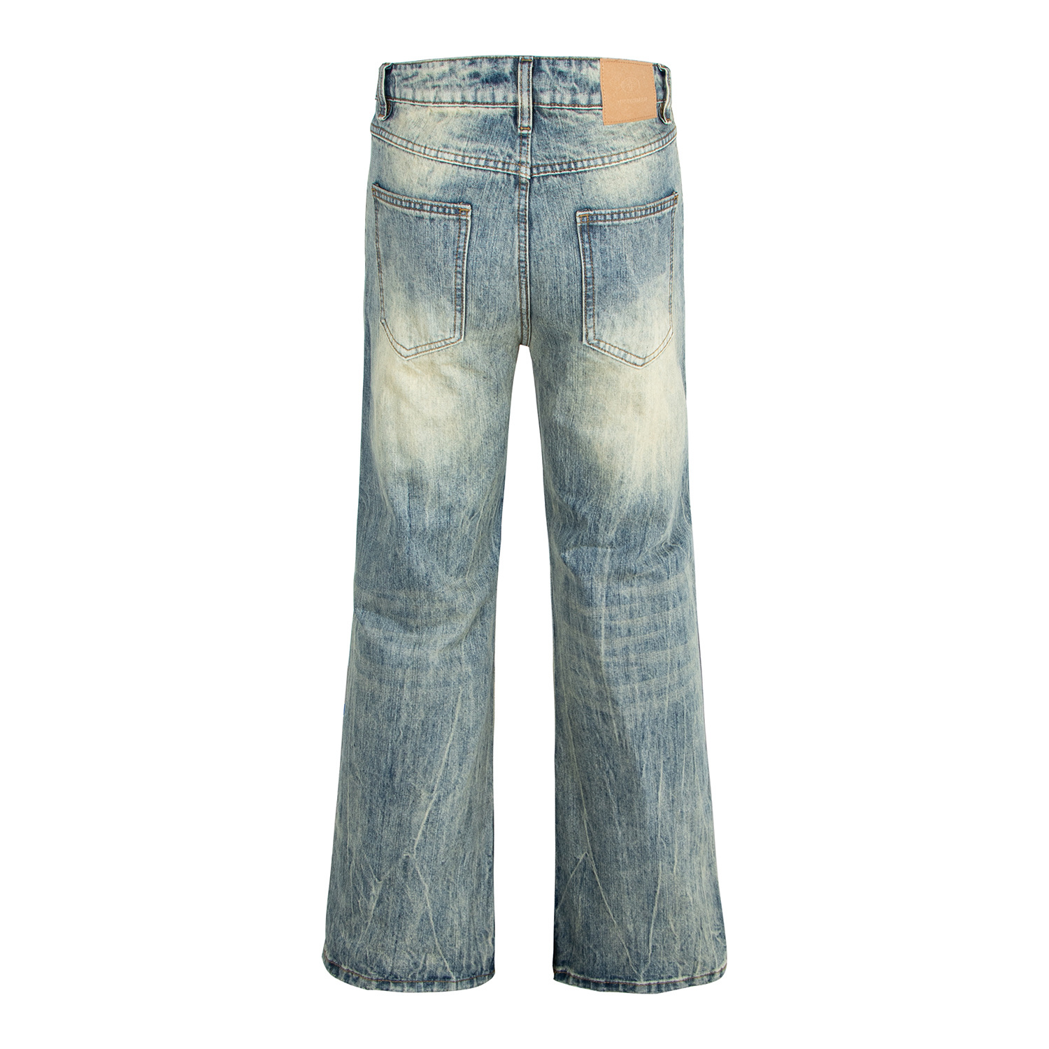Washed Vintage Catwhisker Denim Pants with Lightning Pattern - Image 3