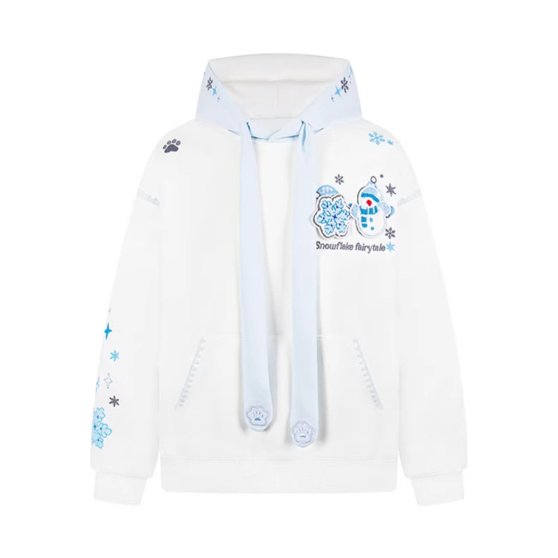 Snowflake Embroidery Hooded Sweatshirt Unisex Couple Loose Outerwear - Image 3