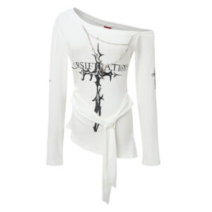 Edgy Irregular Off-Shoulder Fitted Long Sleeve T-Shirt