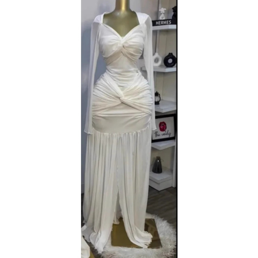 Style Sheer Solid Color Long Sleeve Sexy Fitted Strapless Maxi Dress - Image 5