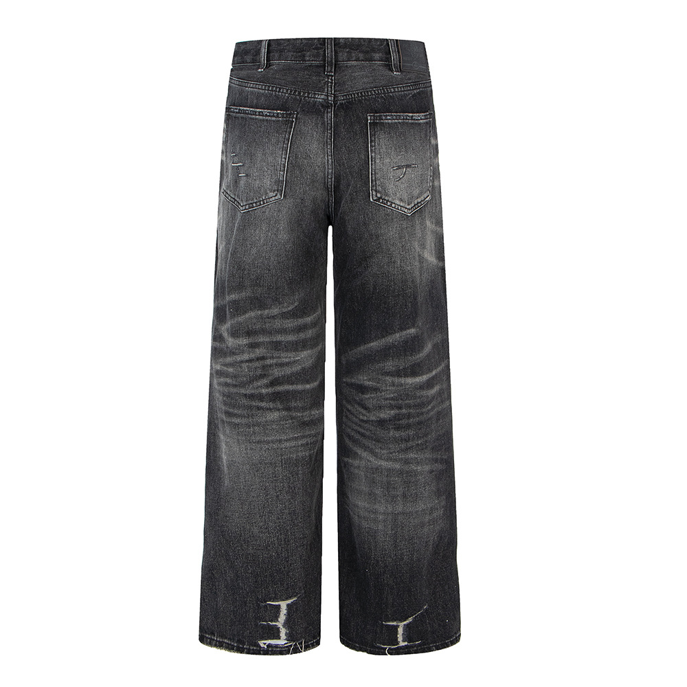 Distressed Ripped Washed Vintage Combat Denim Pants Loose Straight A-Line Casual Jeans - Image 2