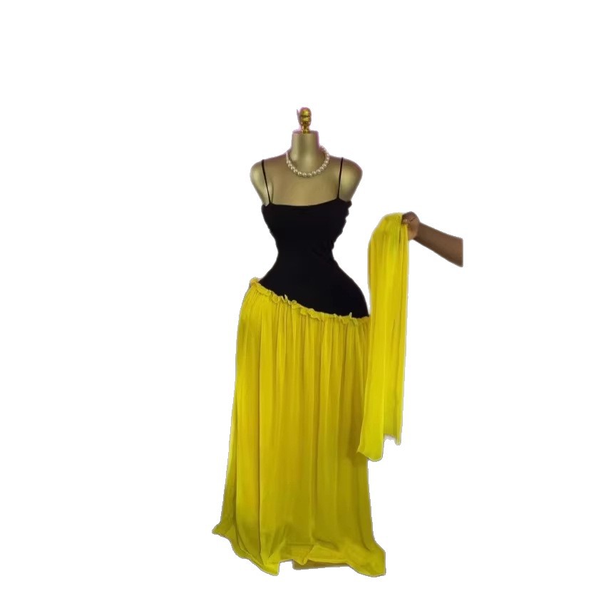 Elegant Spring Women's Strapless Ruffled Long Dress with Scarf, Formal Evening Gown Style - Image 5