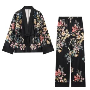 Wrap up casual jacket elastic waistband pants set