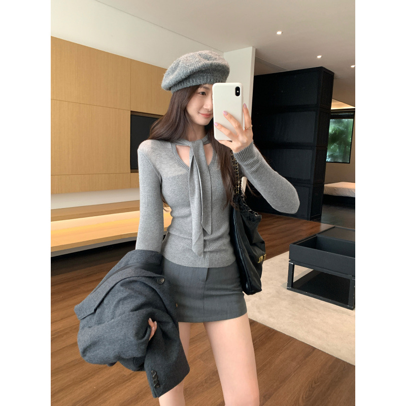 V-Neck Slim Fit Long Sleeve Knit Top for Women - Image 2