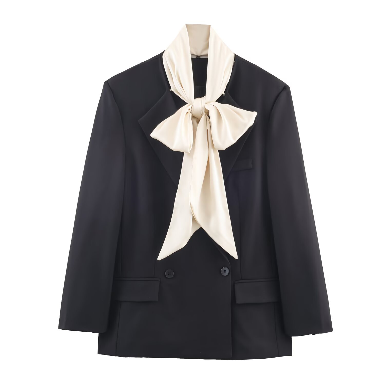 Color blocking scarf bow collar suit jacket - Image 4