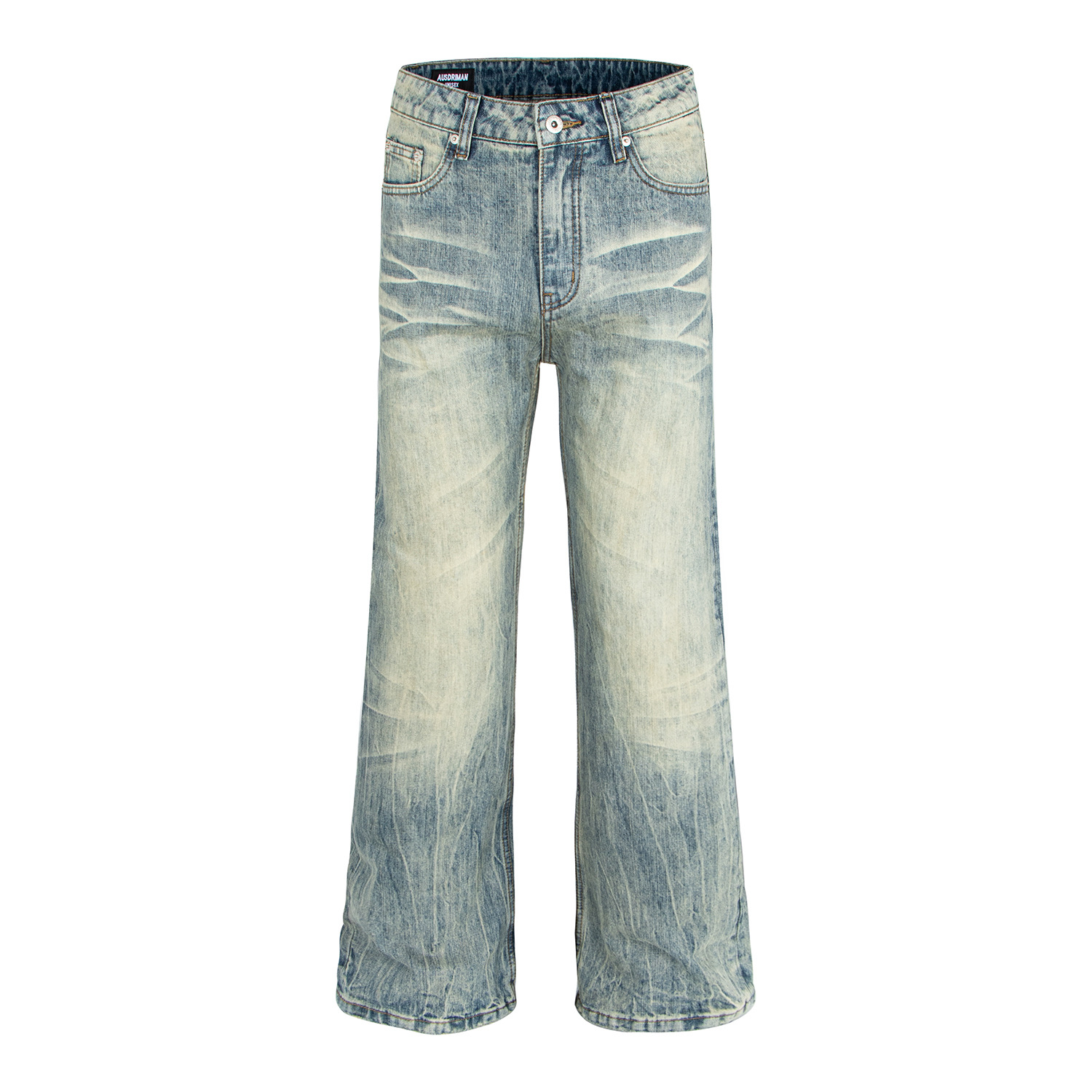 Washed Vintage Catwhisker Denim Pants with Lightning Pattern - Image 2