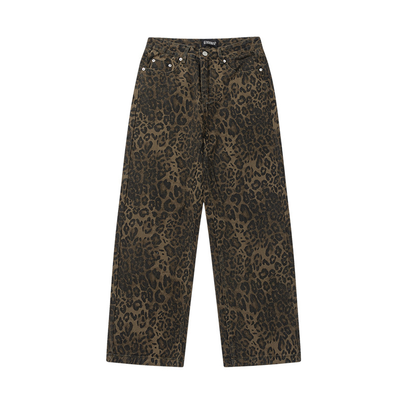 Leopard Print Straight Leg Washed Casual Pants - Image 4