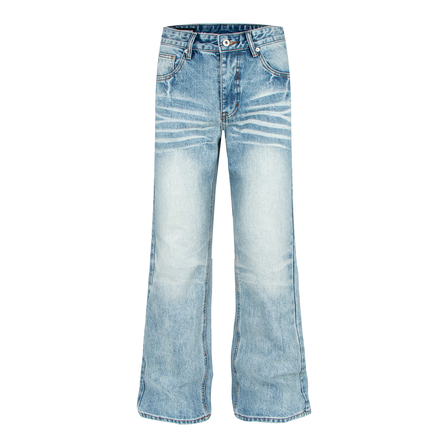 Washed Light Blue Heavyweight Selvedge Denim Pants with Embroidered Back Pockets - Image 2