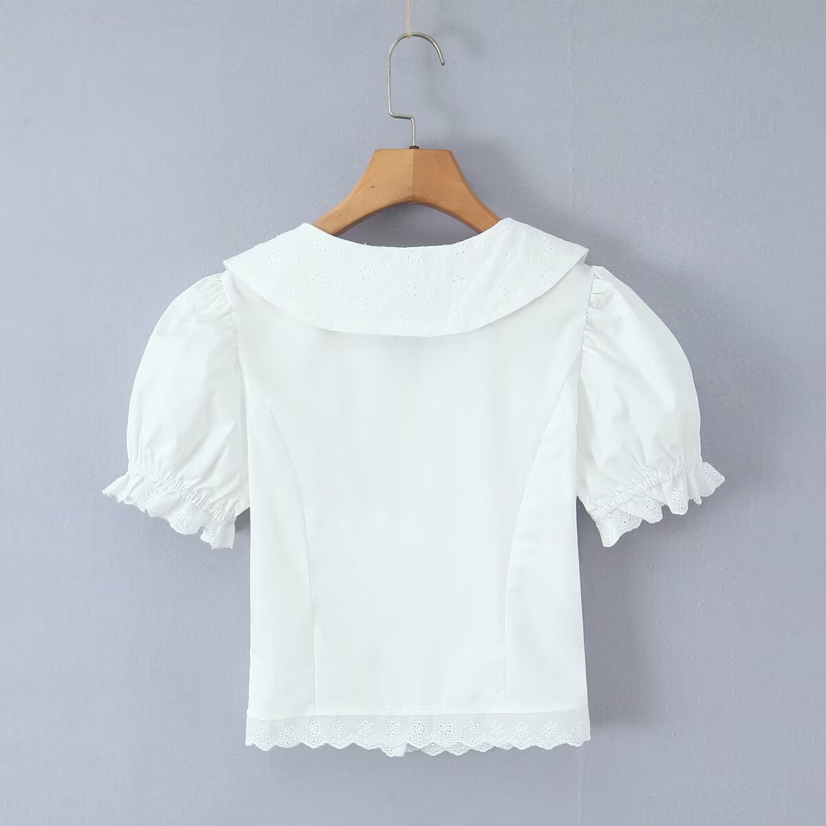 Baby collar short waist cinching top+lace patchwork pleated skirt - Image 2