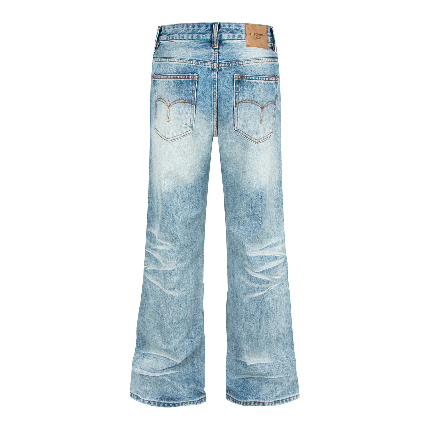 Washed Light Blue Heavyweight Selvedge Denim Pants with Embroidered Back Pockets - Image 3
